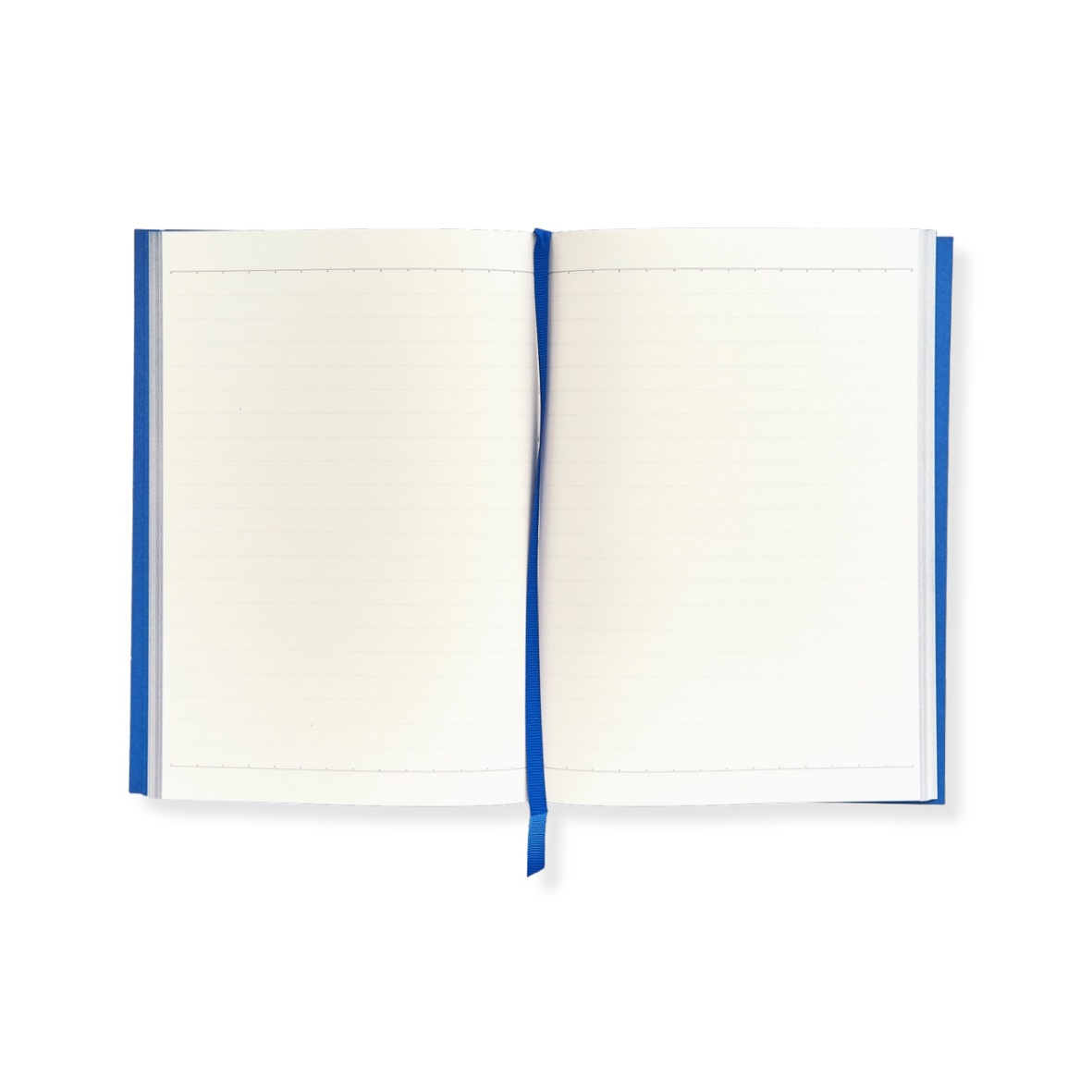 Open notebook with blue binding on a white background