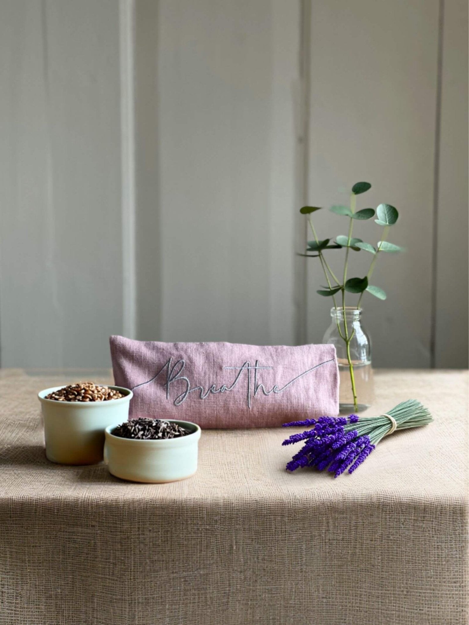 Breathe Embroidered Linen and Lavender Eye Pillow - Kati Kaia