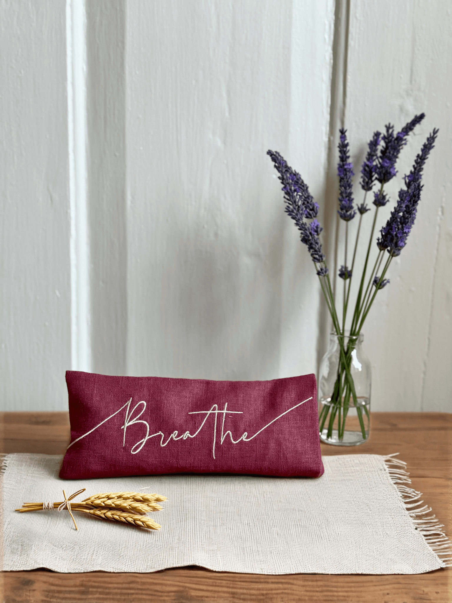 Breathe Embroidered Linen and Lavender Eye Pillow - Kati Kaia