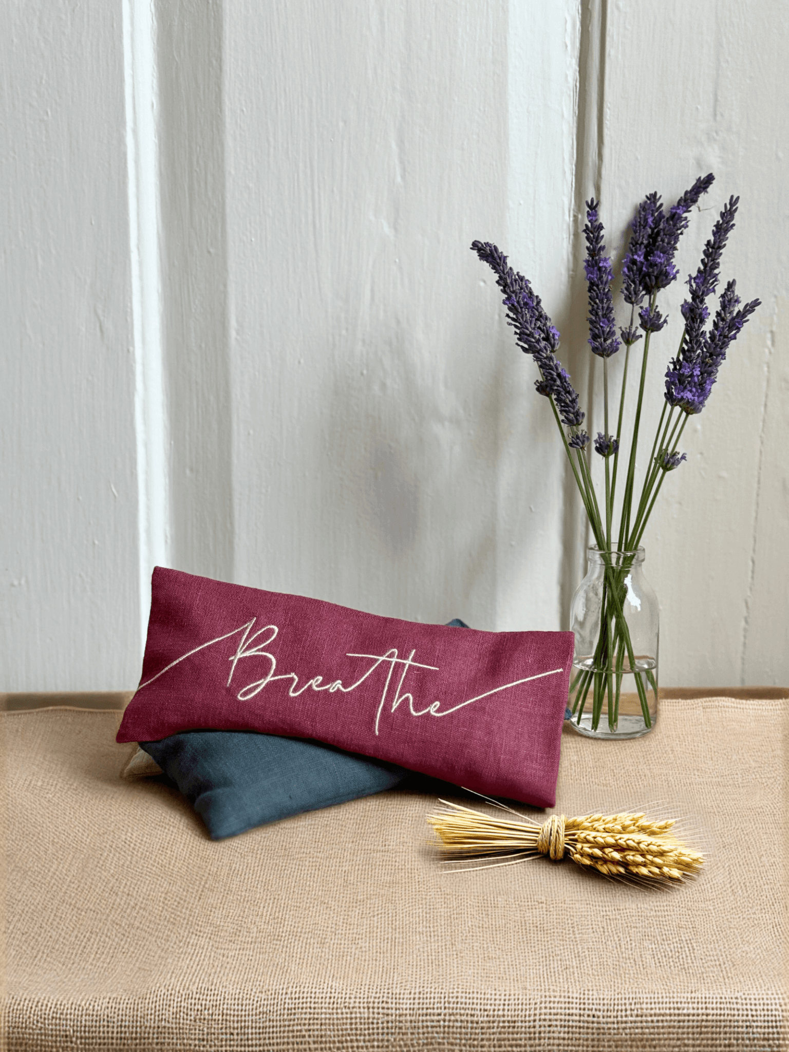 Breathe Embroidered Linen and Lavender Eye Pillow - Kati Kaia
