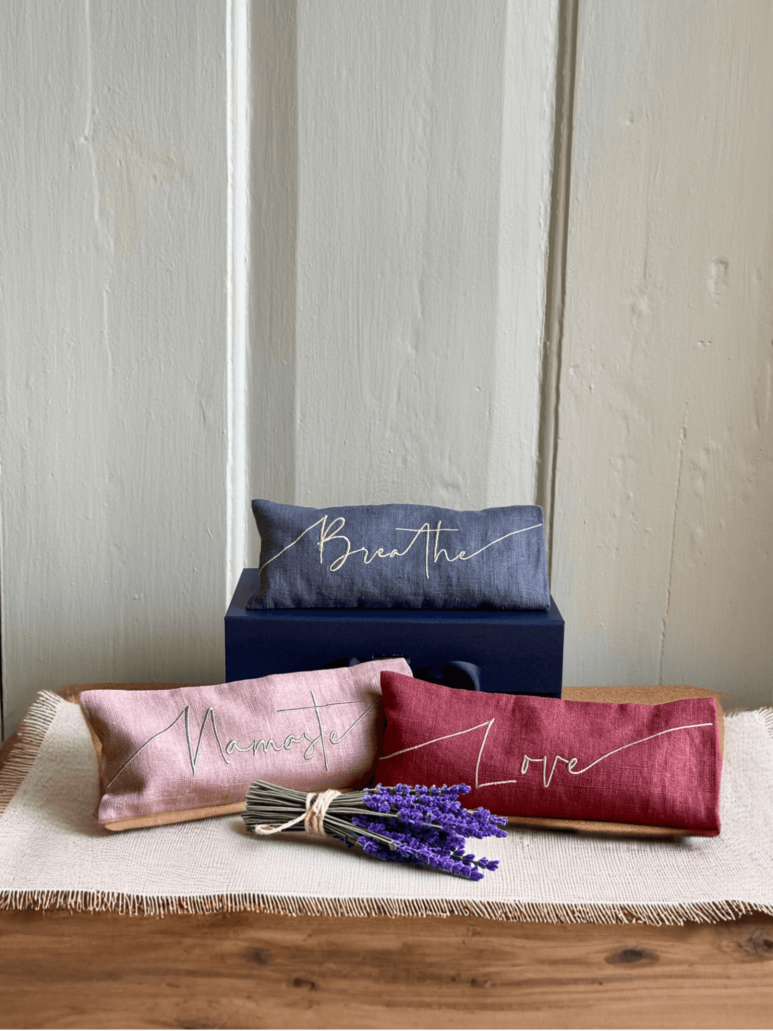 Breathe Embroidered Linen and Lavender Eye Pillow - Kati Kaia