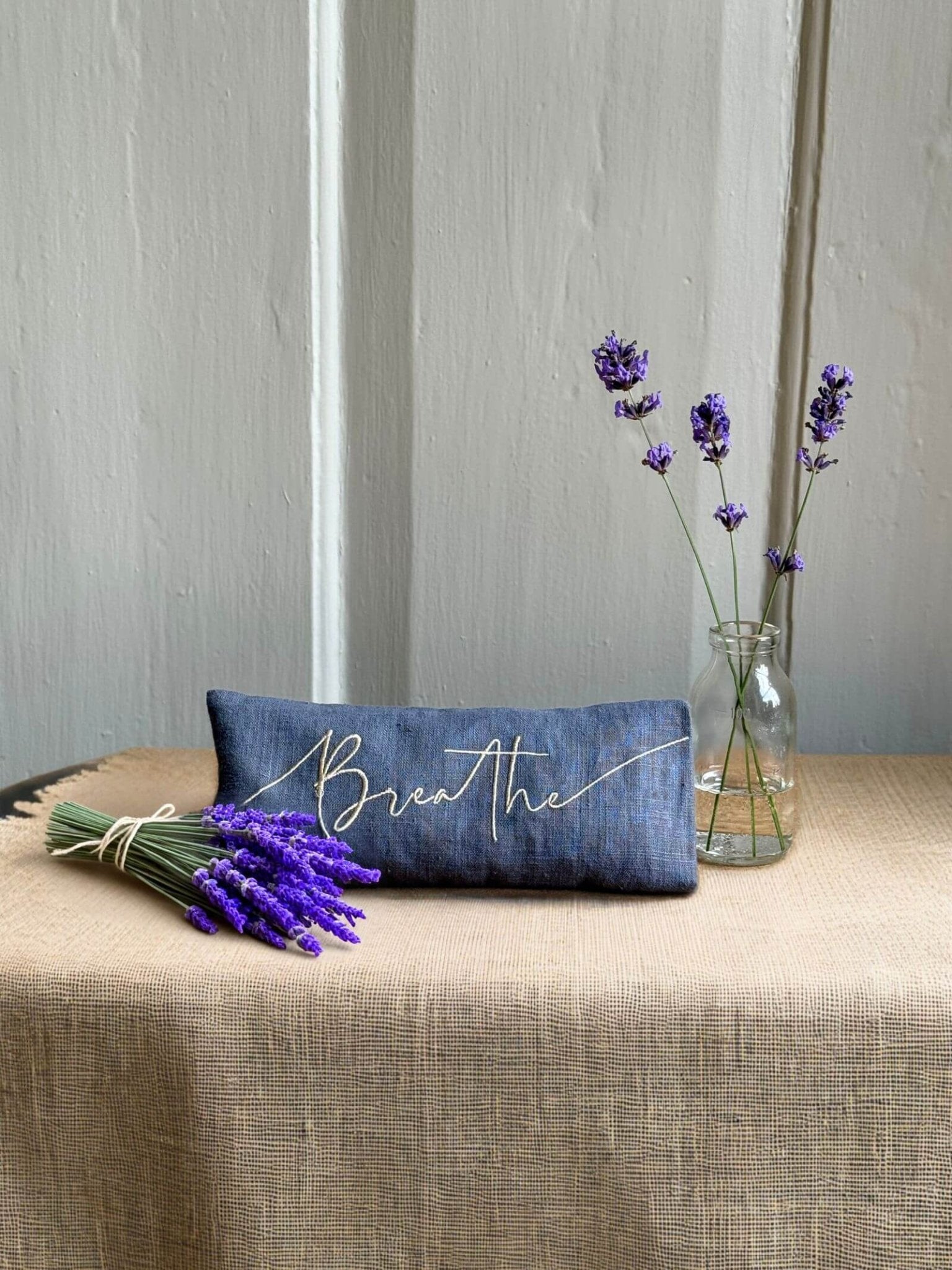 Breathe Embroidered Linen and Lavender Eye Pillow - Kati Kaia