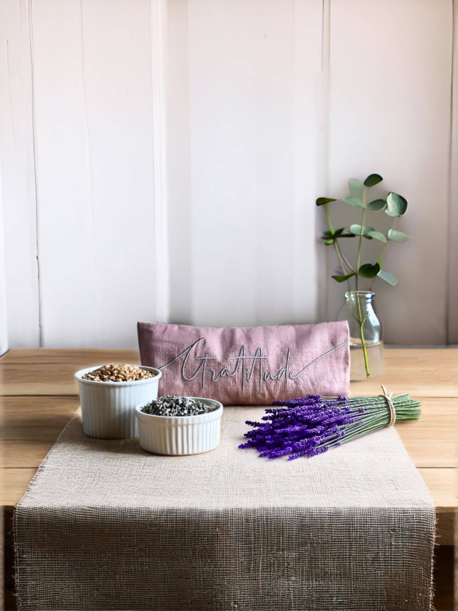 Gratitude Embroidered Linen and Lavender Eye Pillow - Kati Kaia