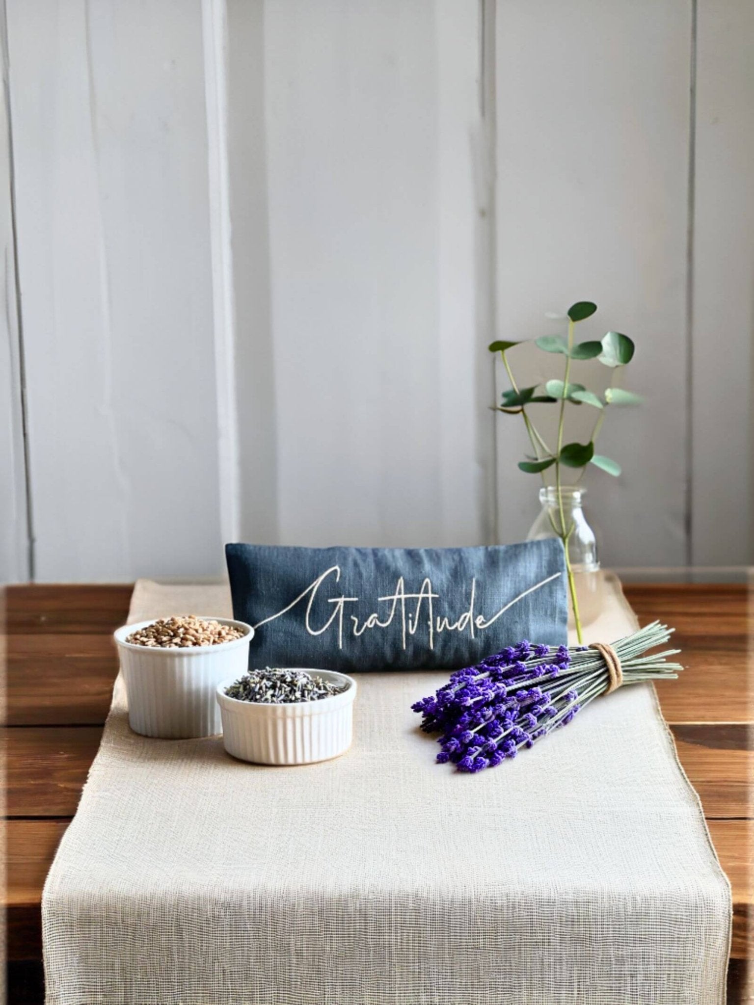 Gratitude Embroidered Linen and Lavender Eye Pillow - Kati Kaia