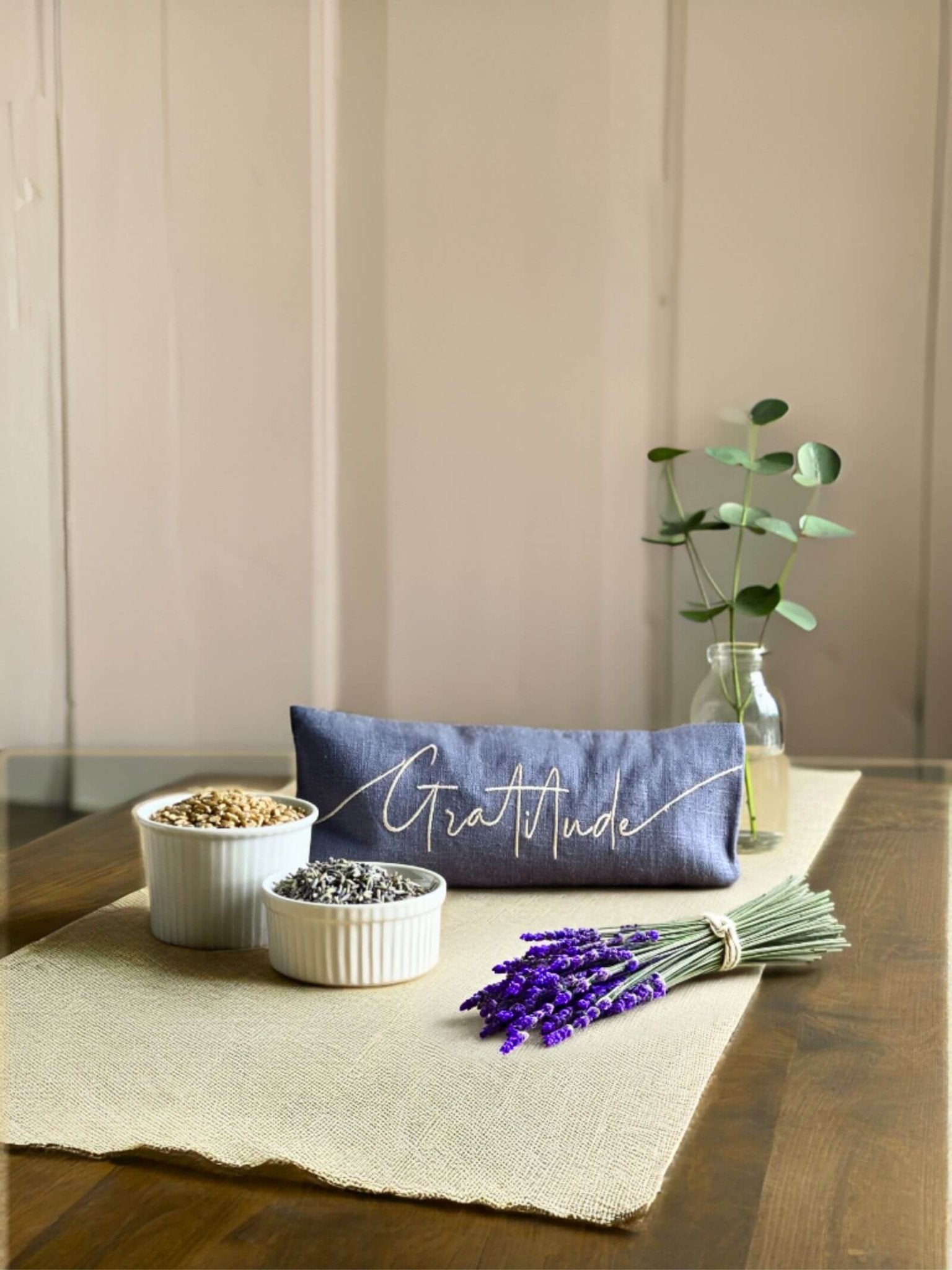 Gratitude Embroidered Linen and Lavender Eye Pillow - Kati Kaia