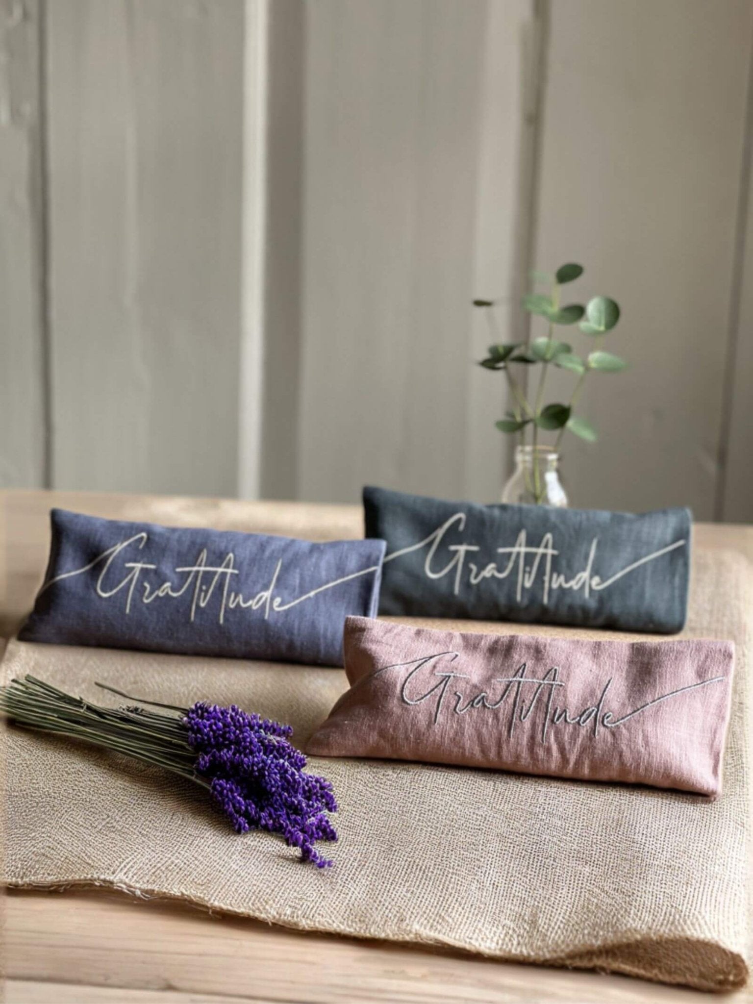 Gratitude Embroidered Linen and Lavender Eye Pillow - Kati Kaia