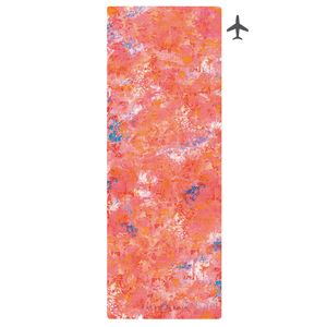 Kati Kaia stylish travel yoga mat UK in bright orange with blue and white abstract design