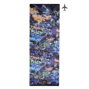 Kati Kaia Melete Blue touring yoga mat with vibrant abstract blue and green nature-inspired design