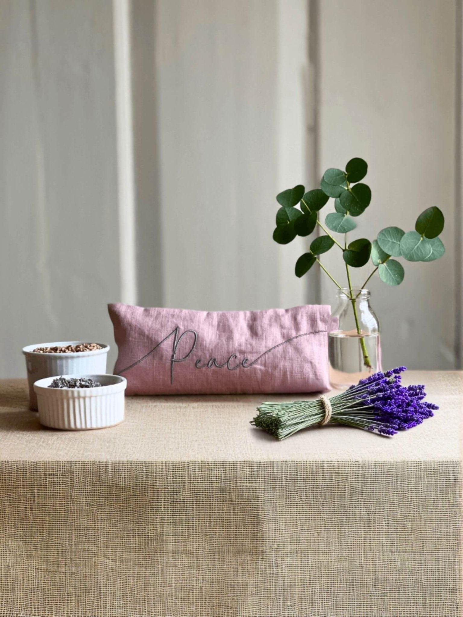 Peace Embroidered Linen and Lavender Eye Pillow - Kati Kaia