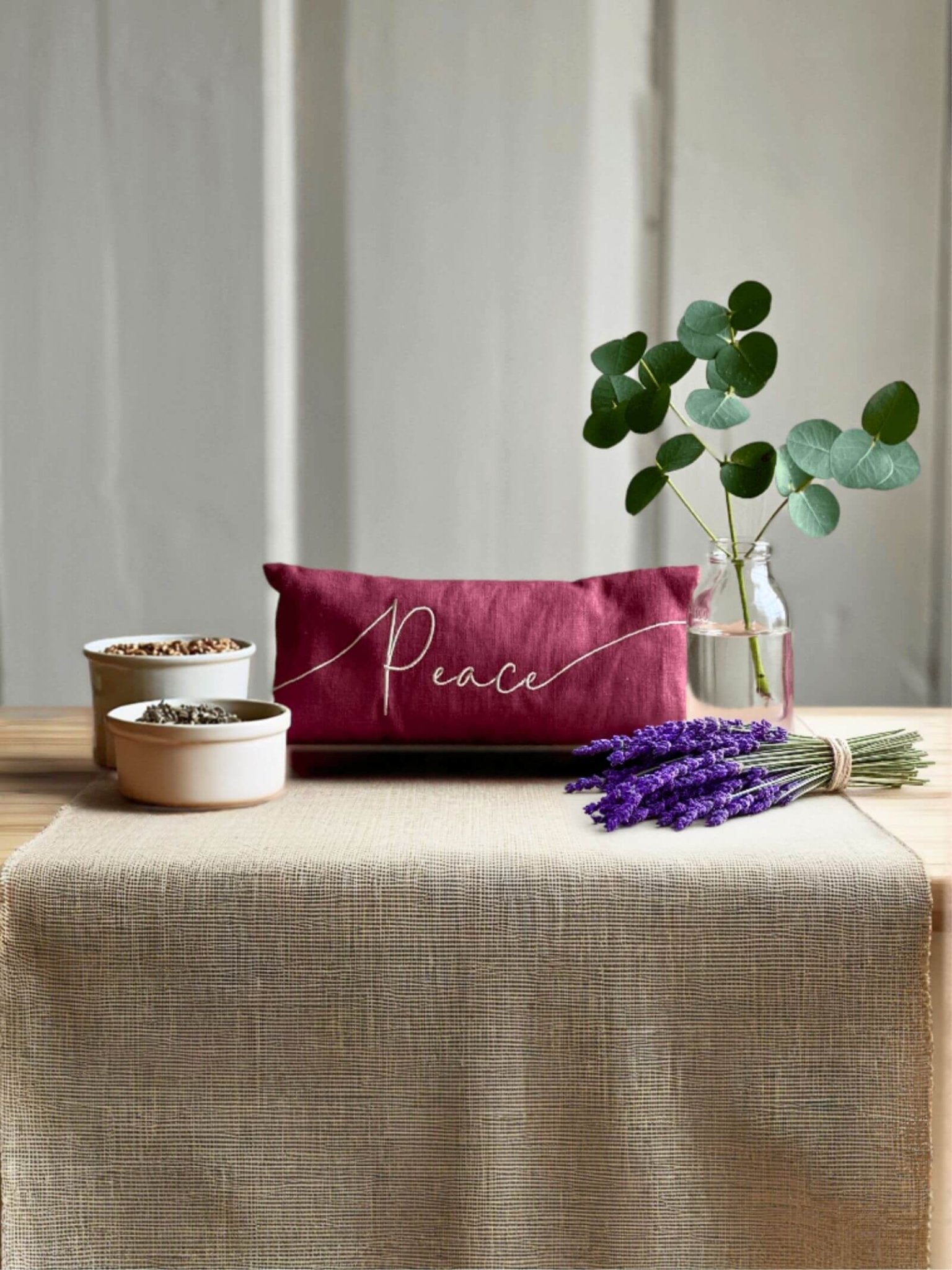 Peace Embroidered Linen and Lavender Eye Pillow - Kati Kaia