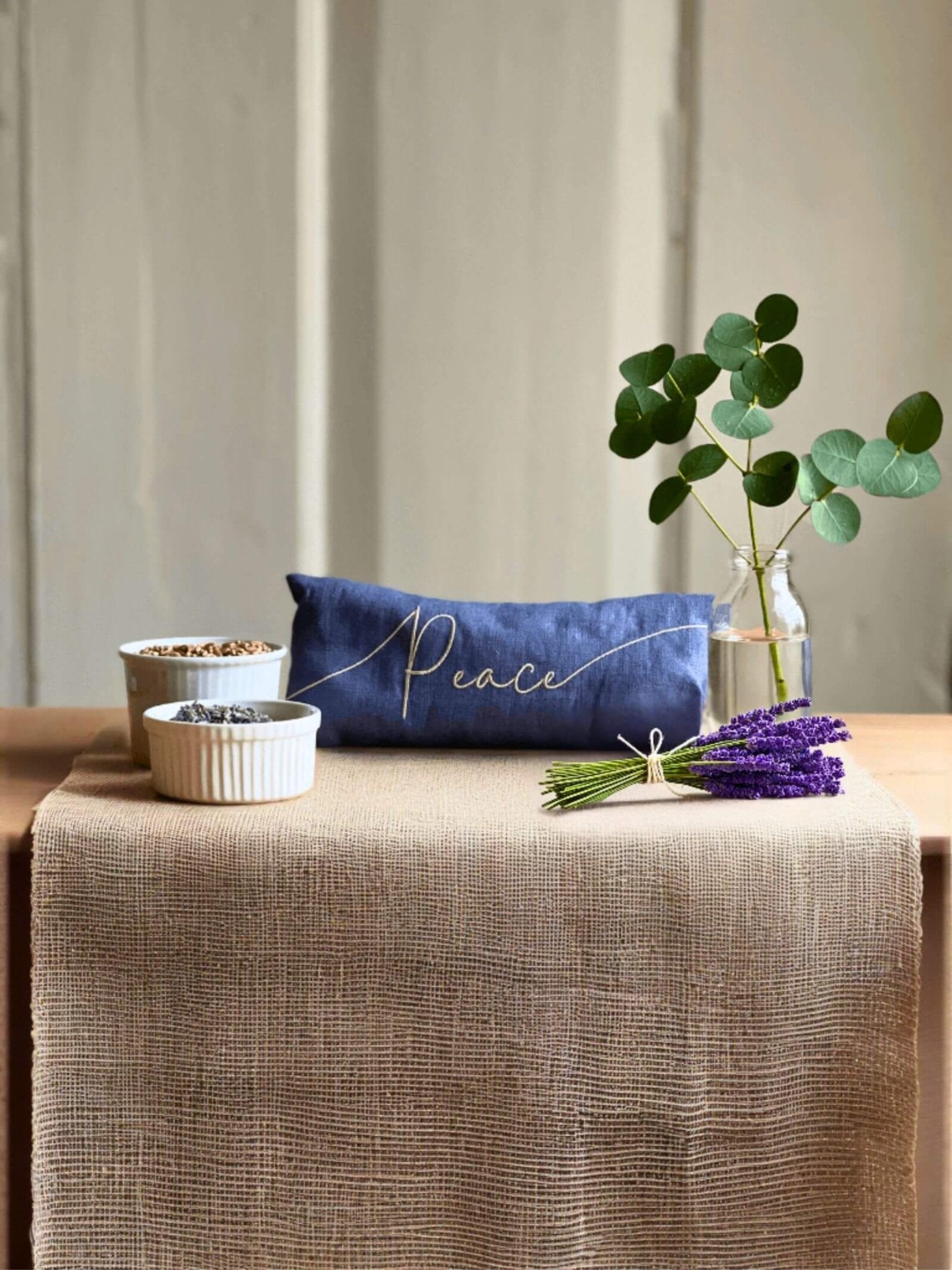 Peace Embroidered Linen and Lavender Eye Pillow - Kati Kaia