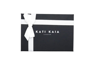 Kati Kaia black gift box with white ribbon for Selene purity mala bracelet packaging