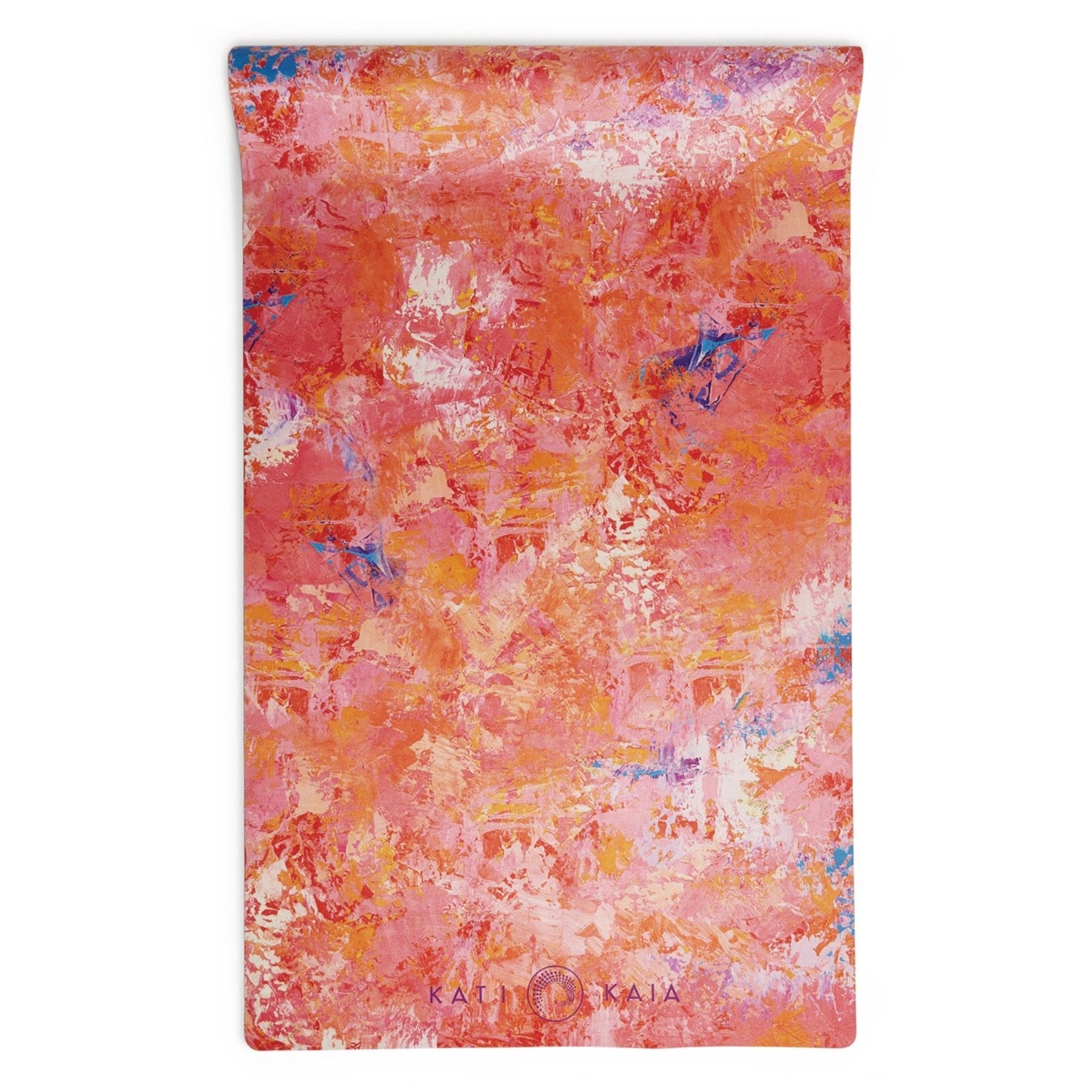 Kati Kaia artist yoga mats with vibrant abstract red and orange painted design