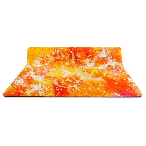 Kati Kaia Aurelia Orange Gallery Mat yoga mat with vibrant orange and yellow abstract design