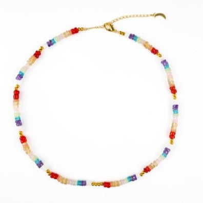 Kati Kaia delicate multi-coloured crystal energy jewellery necklace with gold accents and adjustable clasp