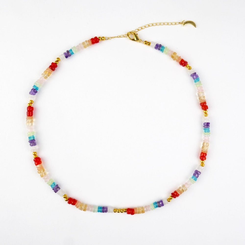 Kati Kaia multicolored crystal energy jewellery beaded bracelet with gold chain and clasp