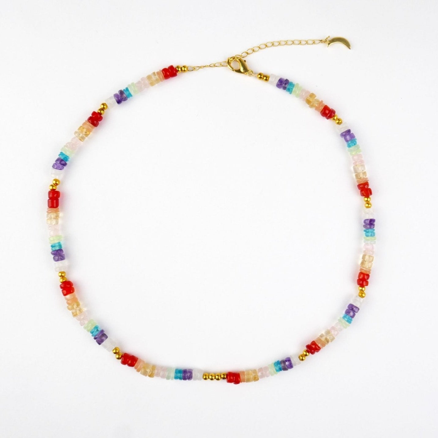 Kati Kaia multicolored crystal energy jewellery beaded bracelet with gold chain and clasp
