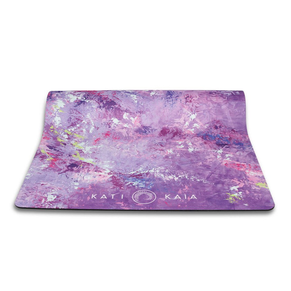 Kati Kaia artistic yoga mat in purple with abstract floral design and non-slip surface