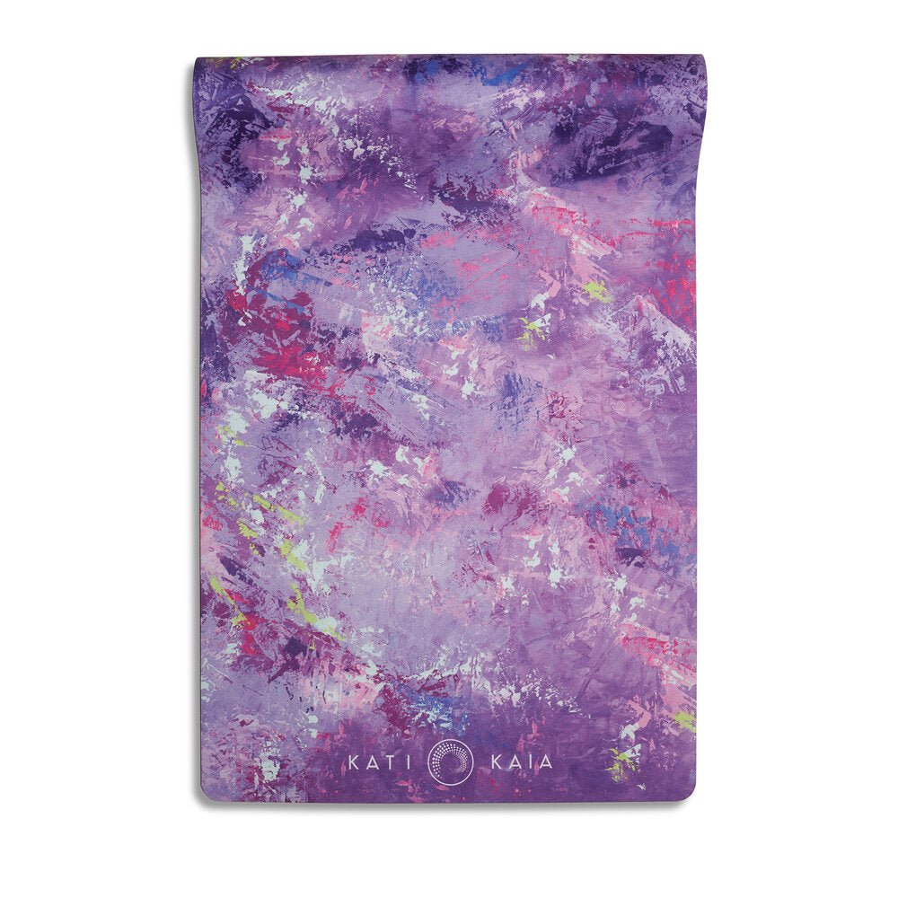 Kati Kaia artistic yoga mat with purple abstract design for yoga and fitness practice