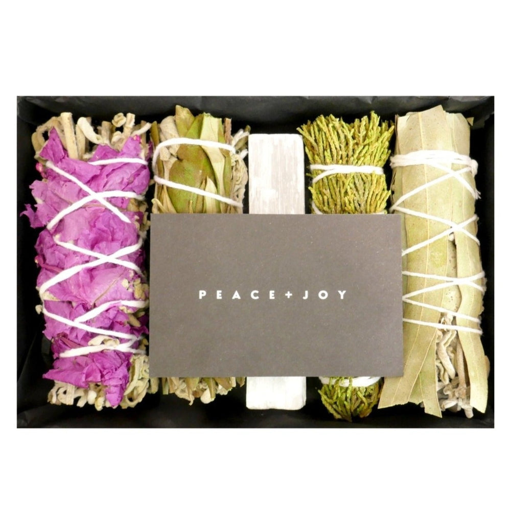 Kati Kaia dried flower sage and cedar kit featuring colourful bundled herbs with a peace and joy card