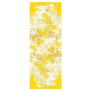 Kati Kaia yellow artist yoga mat with abstract white and gold textured design for yoga practice