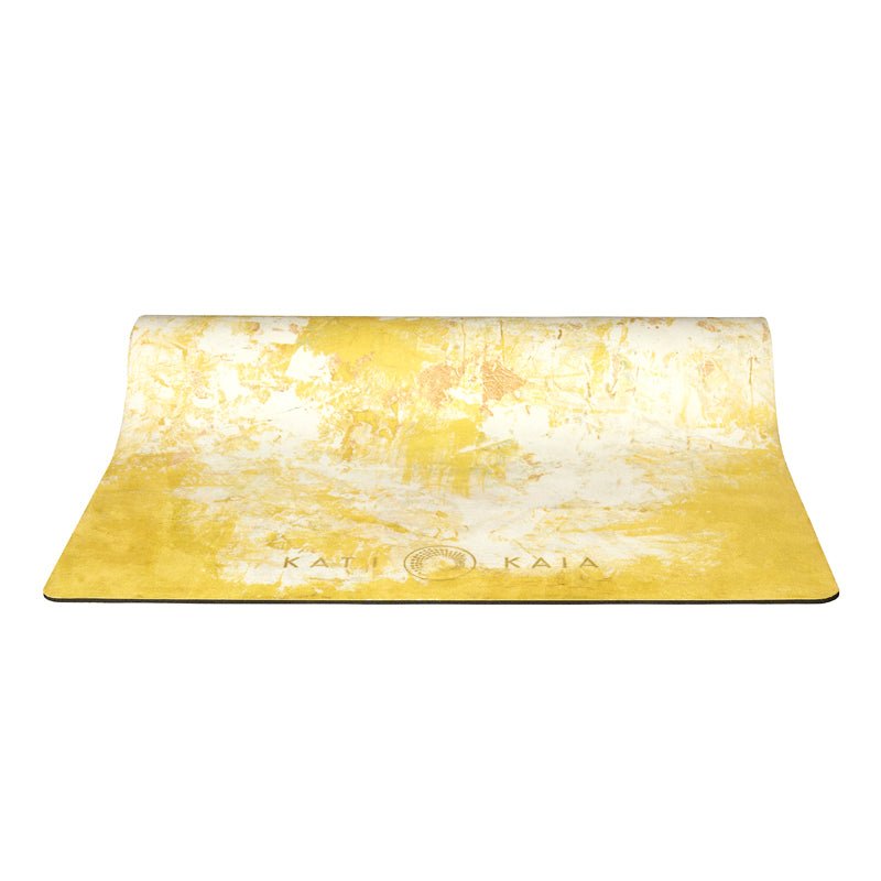 Kati Kaia yellow artist yoga mat with abstract design and comfortable cushioning for yoga practice